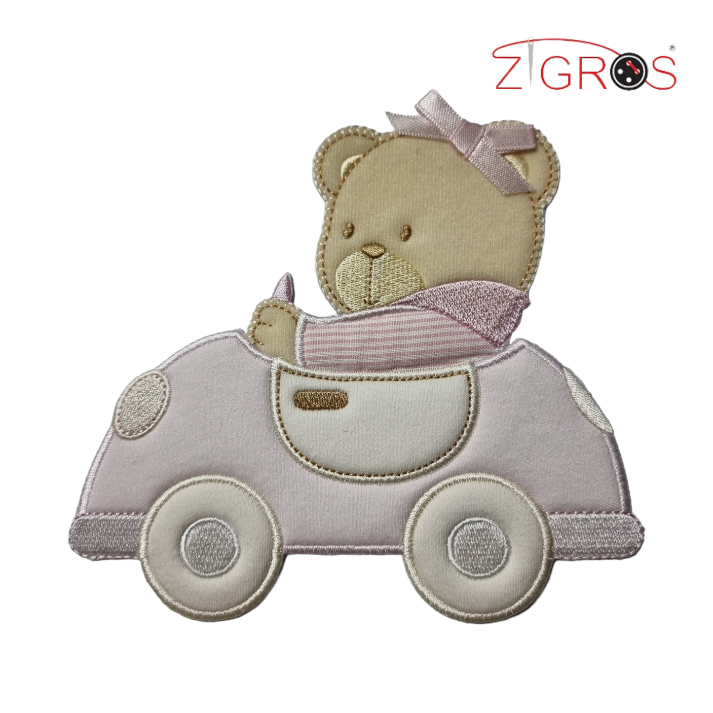 Orsetto Auto applicazione Baby ricamata 16x14cm