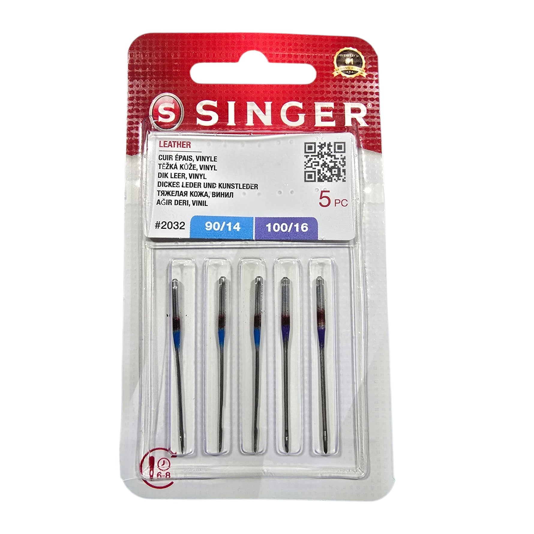 AGHI SINGER PUNTA A LANCIA, PER PELLE, ECOPELLE E VINILE, MISURE 90/14 100/16