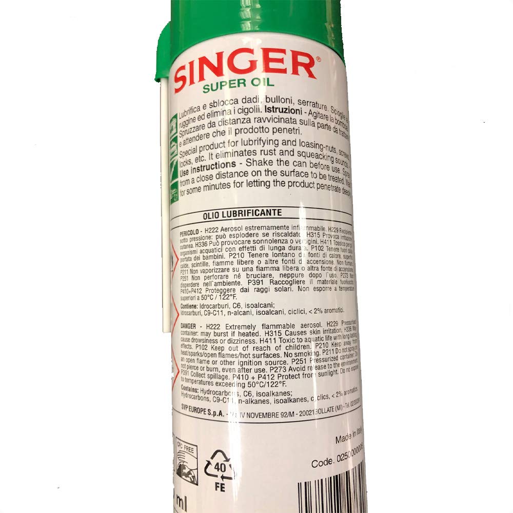 Olio spray "Singer", lubrificante per le parti meccaniche di elettrodomestici