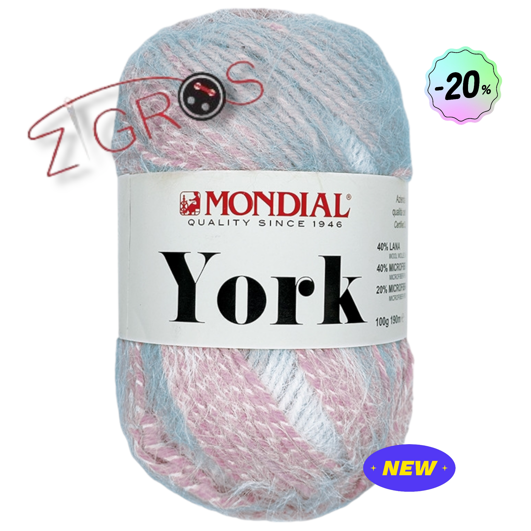 York lana, 40% microfibra 20%microfibra 100 gr 190 mt