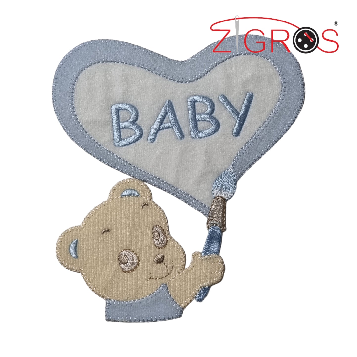 Orsetto con cuore applicazione Baby ricamata 18x16cm