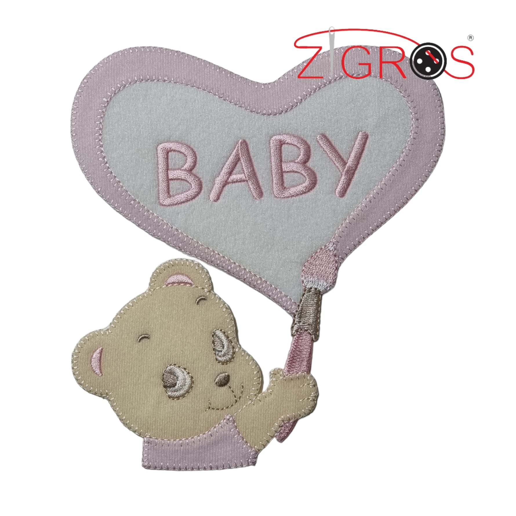 Orsetto con cuore applicazione Baby ricamata 18x16cm