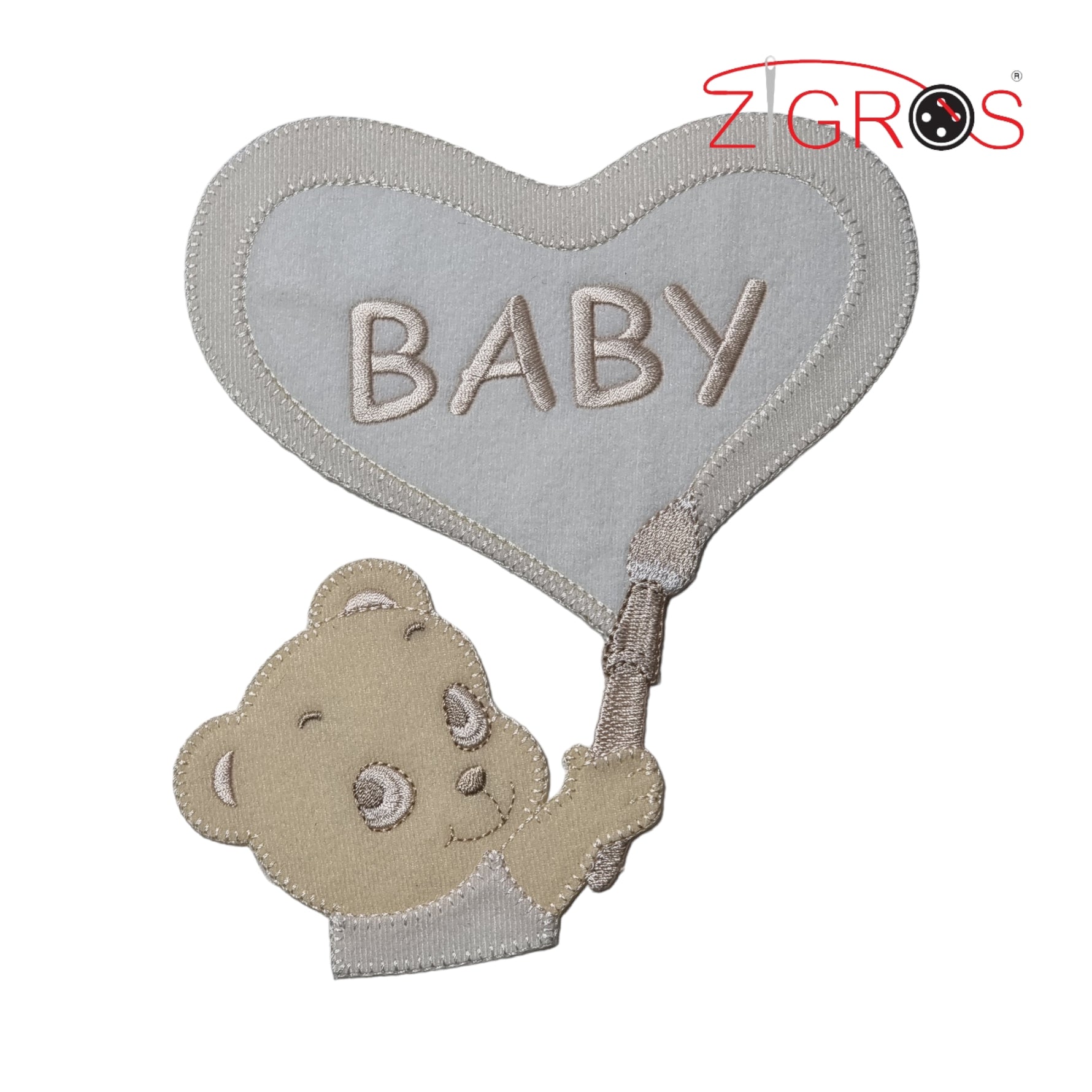 Orsetto con cuore applicazione Baby ricamata 18x16cm