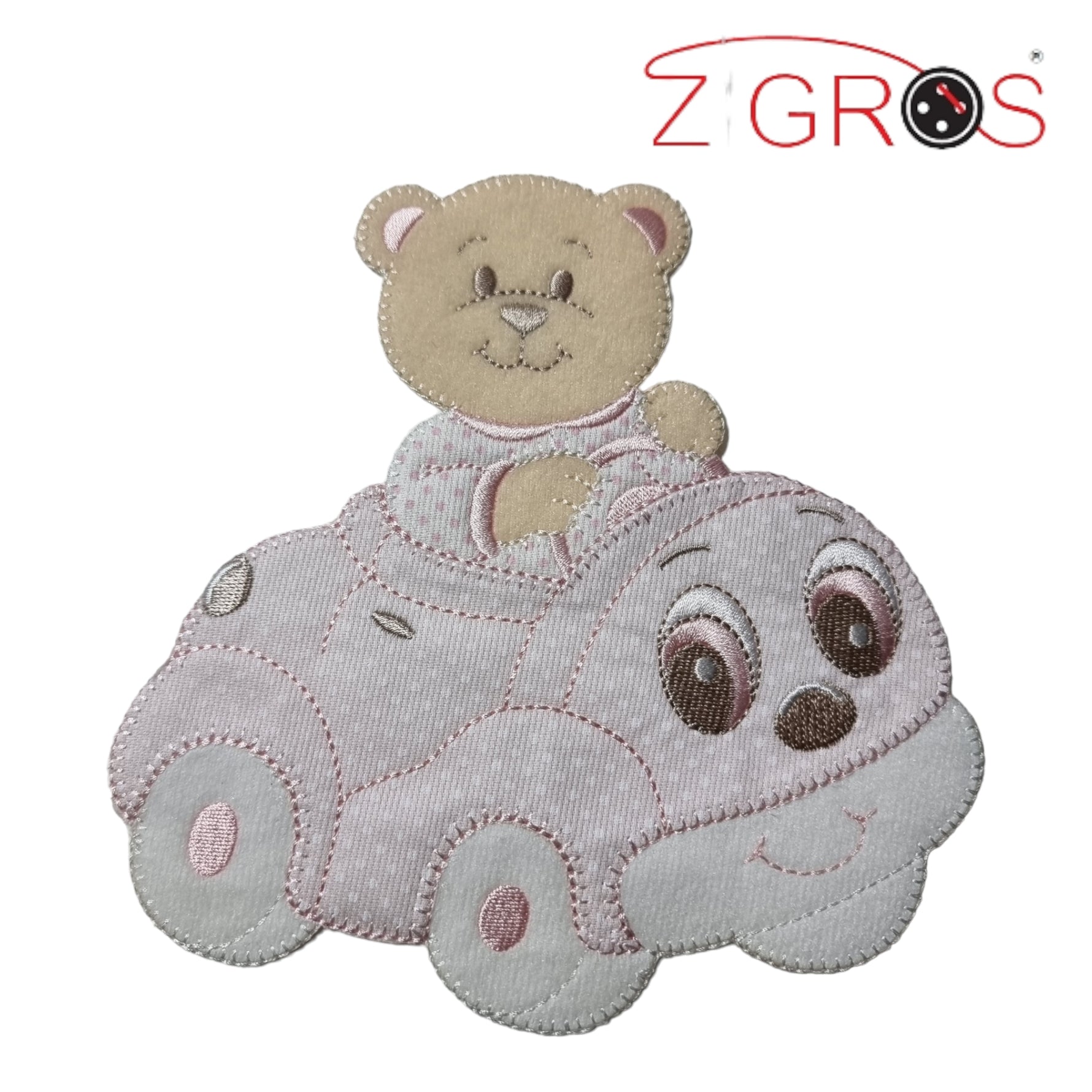 Orsetto auto applicazione Baby ricamata 16x16cm