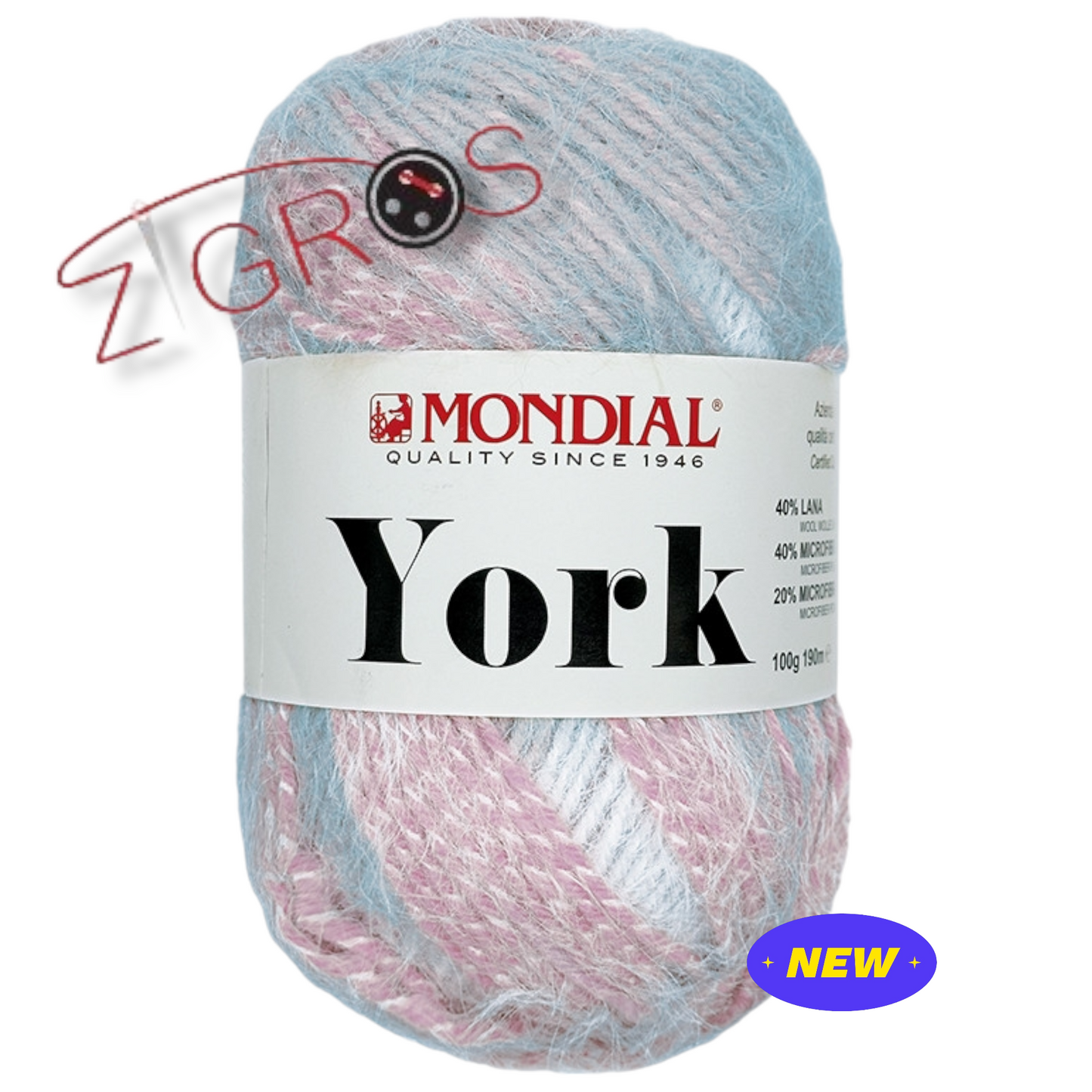 York lana, 40% microfibra 20%microfibra 100 gr 190 mt
